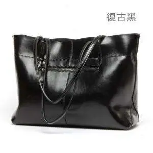 牛皮托特包 橫款真皮托特包 油蠟牛皮女士大包包 歐美流行購物袋 真皮女包 超大容量牛皮包包