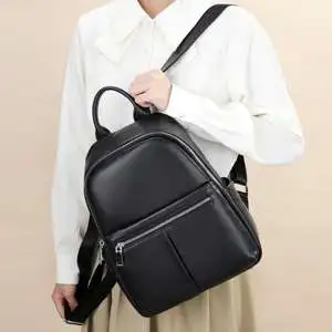 女士後背包 頭層牛皮通勤雙肩背包 防水女款學生書包 新款真皮雙肩包
