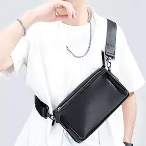 男士單肩包手拿包 時尚潮流百搭真皮男包 休閒簡約胸包 通勤頭層牛皮單肩斜挎包推薦