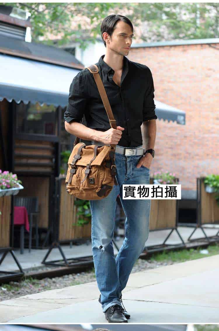 時尚休閒帆布包 帆布斜背包 斜挎男包 郵差包包 肩背斜挎男包 包蓋式男式側背包 學生包 帆布包