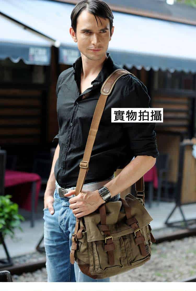 時尚休閒帆布包 帆布斜背包 斜挎男包 郵差包包 肩背斜挎男包 包蓋式男式側背包 學生包 帆布包