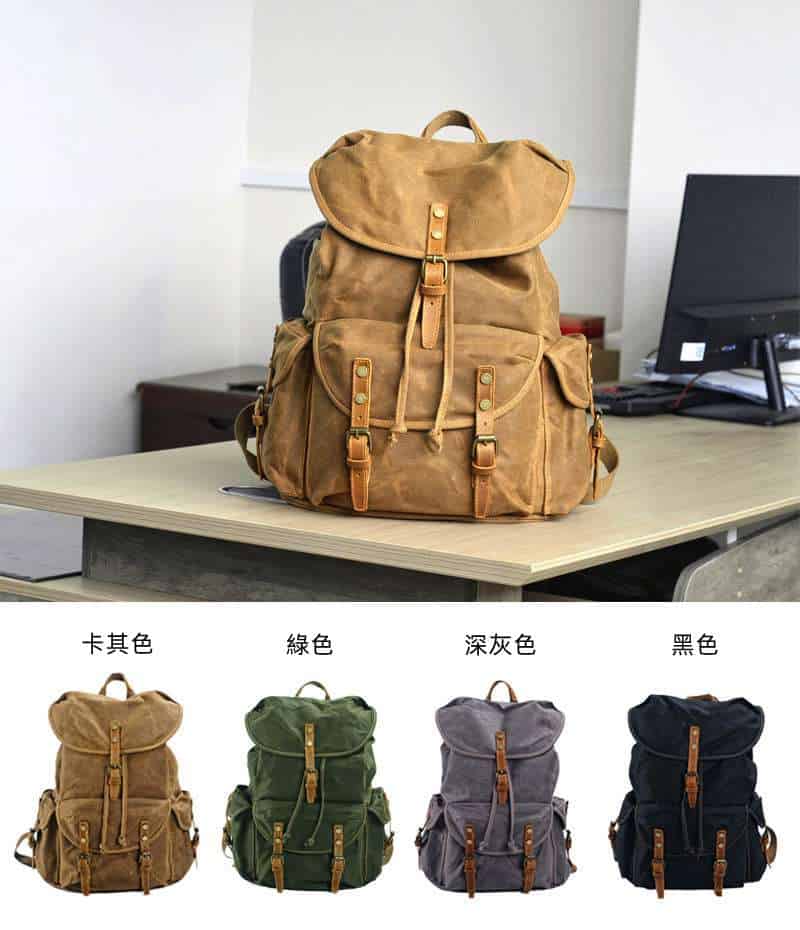 復古軟蠟帆布後背包 大容量雙肩包 學生書包 休閒旅行包 戶外登山包背包男包 帆布包包