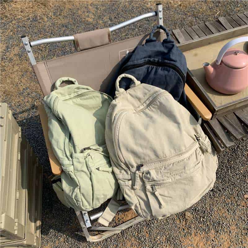 帆布後背包 女式雙肩包旅行背包 洗水做舊學院帆布包 電腦包書包 帆布包包