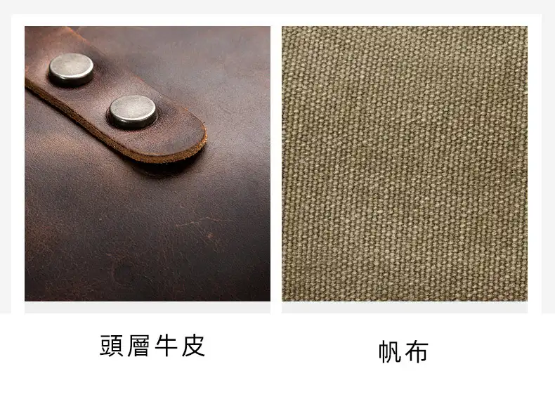 瘋馬皮配帆布後背包 學院風範學生書包 復古雙肩包14寸電腦包旅行包 大學生書包推薦 真皮包包